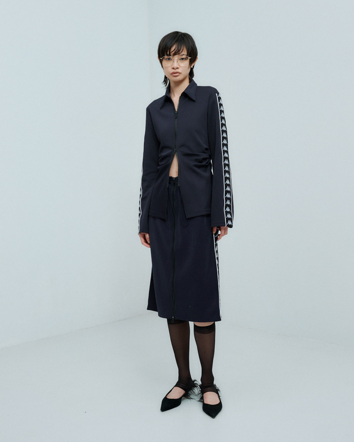 jersey long skirt Black 02サイズ SALE】Double Waist Side Line Jersey Skirt