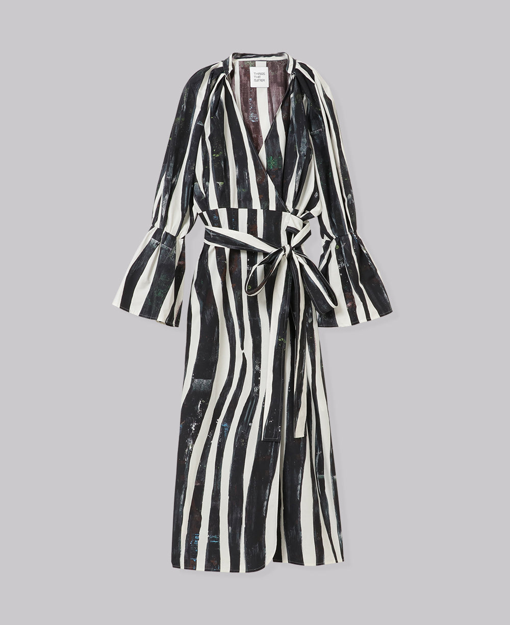 WIND STRIPE PRINT WRAP LONG DRESS | DRESS | STORE | THINGS THAT