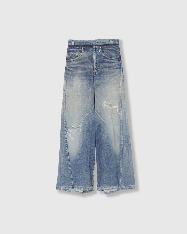 DENIM PRINT SHEER PANTS