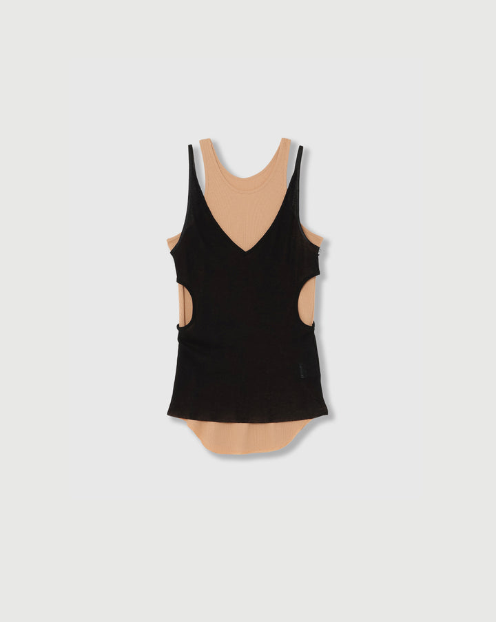 SHEER RIB CAMISOLE & RIB TANKTOPS SET