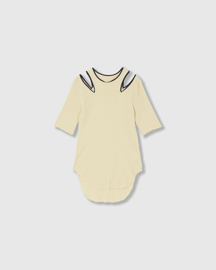 NOTCH DESIGN TERECO RIB HALF-S TOPS　