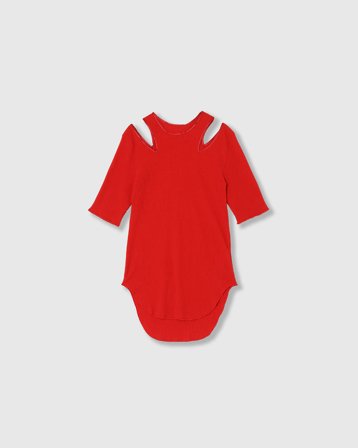 NOTCH DESIGN TERECO RIB HALF-S TOPS　