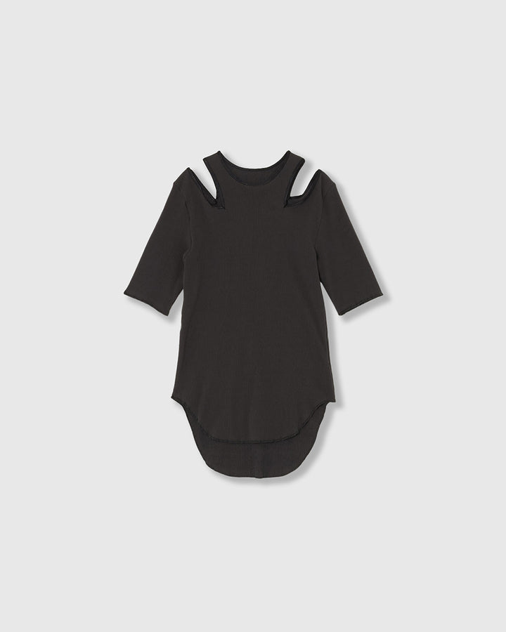 NOTCH DESIGN TERECO RIB HALF-S TOPS　