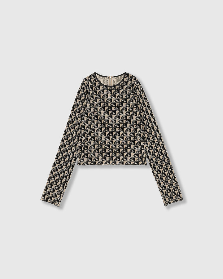 MONOGRAM FLOCKY PRINT TULLE CROPPED TOPS