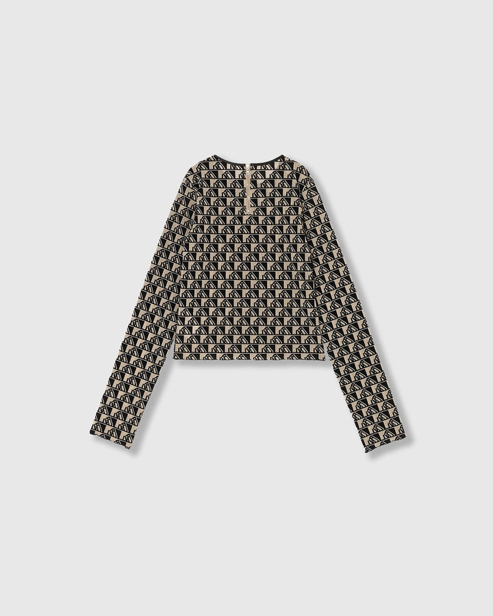 MONOGRAM FLOCKY PRINT TULLE CROPPED TOPS