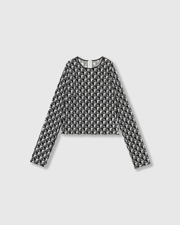 MONOGRAM FLOCKY PRINT TULLE CROPPED TOPS
