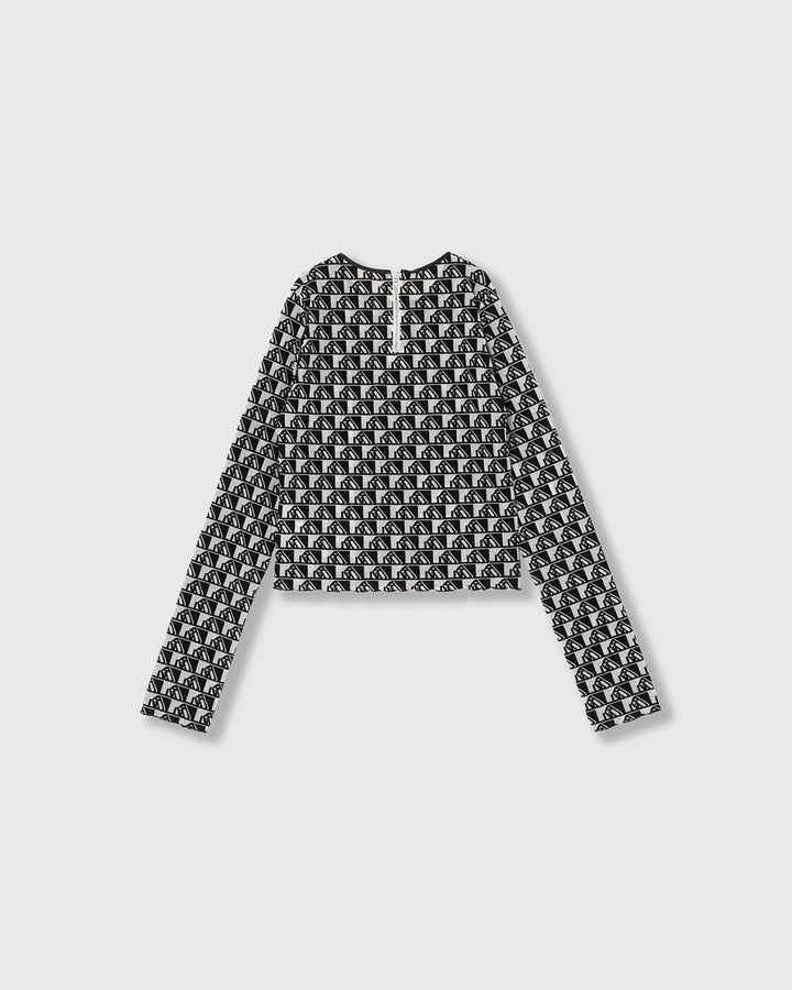 MONOGRAM FLOCKY PRINT TULLE CROPPED TOPS