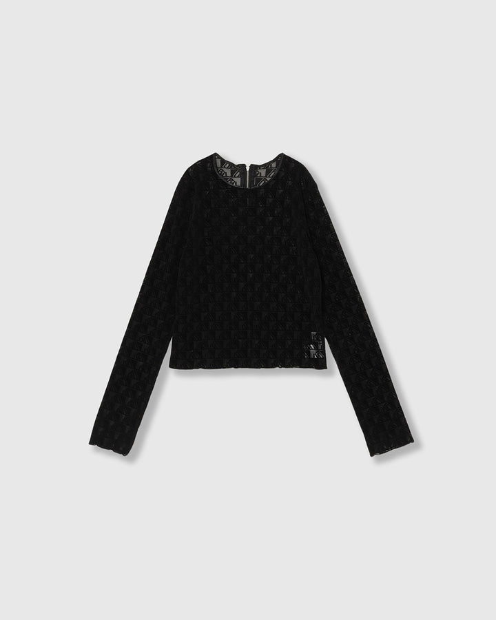 MONOGRAM FLOCKY PRINT TULLE CROPPED TOPS