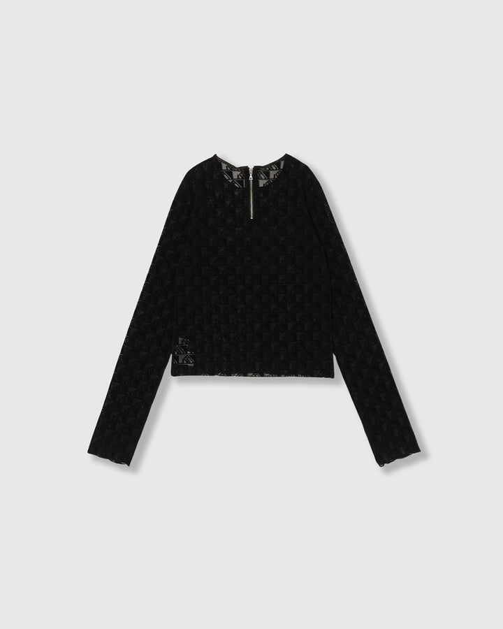 MONOGRAM FLOCKY PRINT TULLE CROPPED TOPS