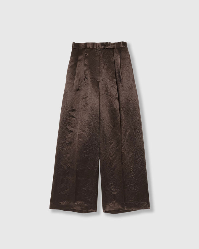 ACETATE SATIN DOUBLE TUCK WIDE PANTS