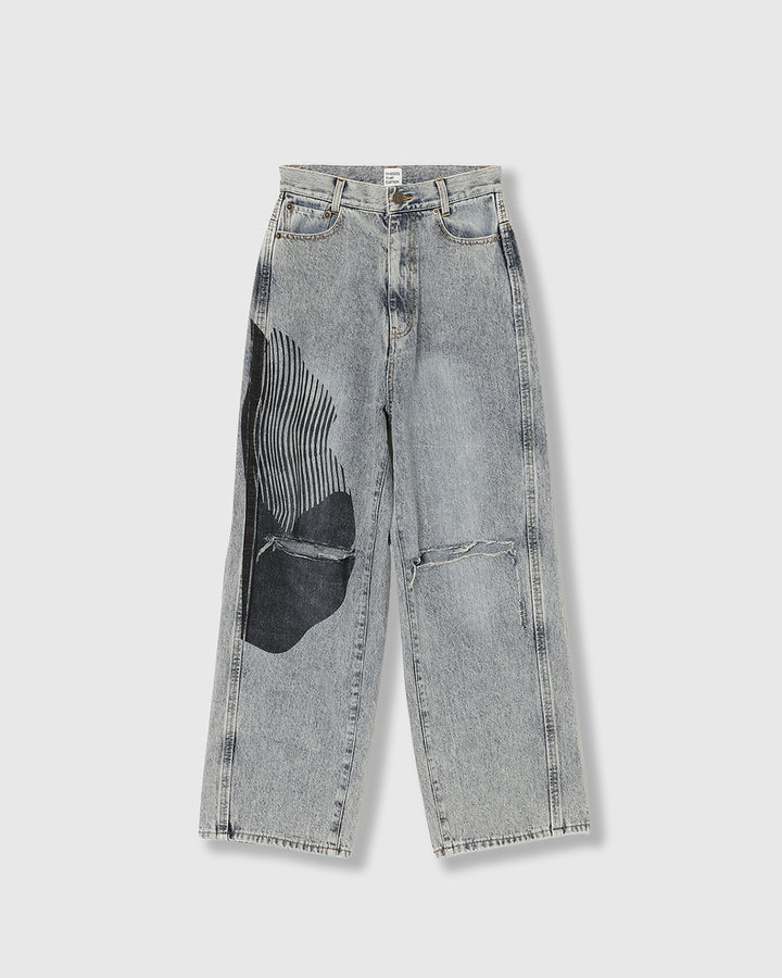 AICON × KNEE CUTTING DENIM PANTS