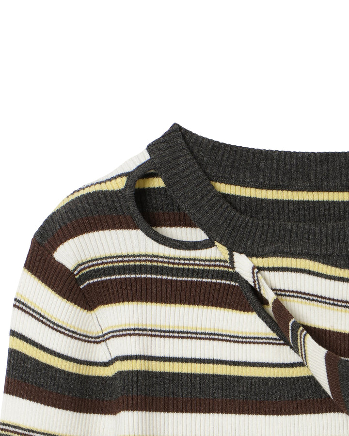 ASYMMETRY SLANT-FLAP RIB KNIT