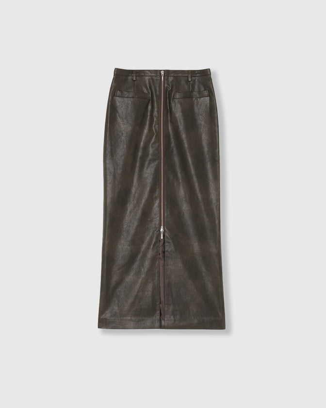 VINTAGE ARTIFITICIAL LEATHER LONG SKIRT