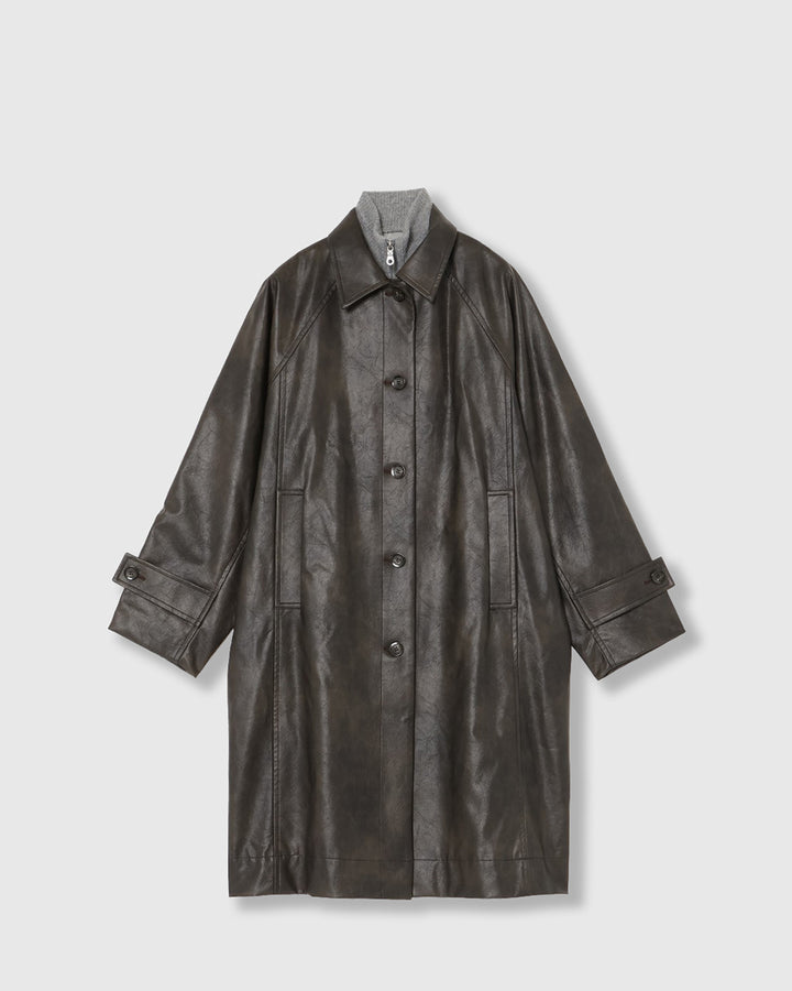 VINTAGE ARTIFICIAL LEATHER LONG COAT