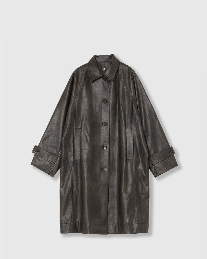 VINTAGE ARTIFICIAL LEATHER LONG COAT
