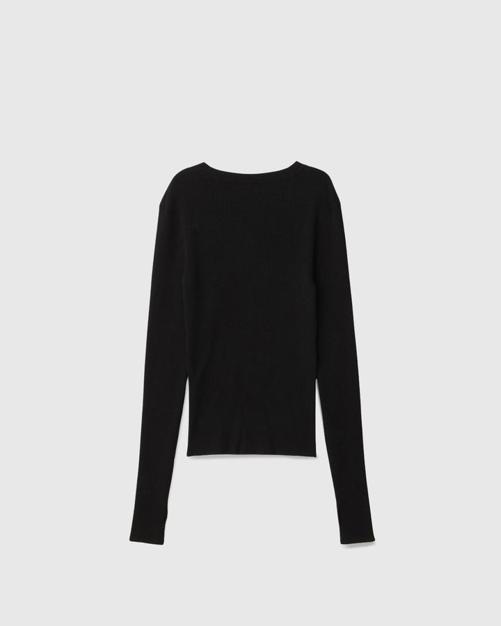 ASYMMETRY SLANT-FLAP RIB KNIT