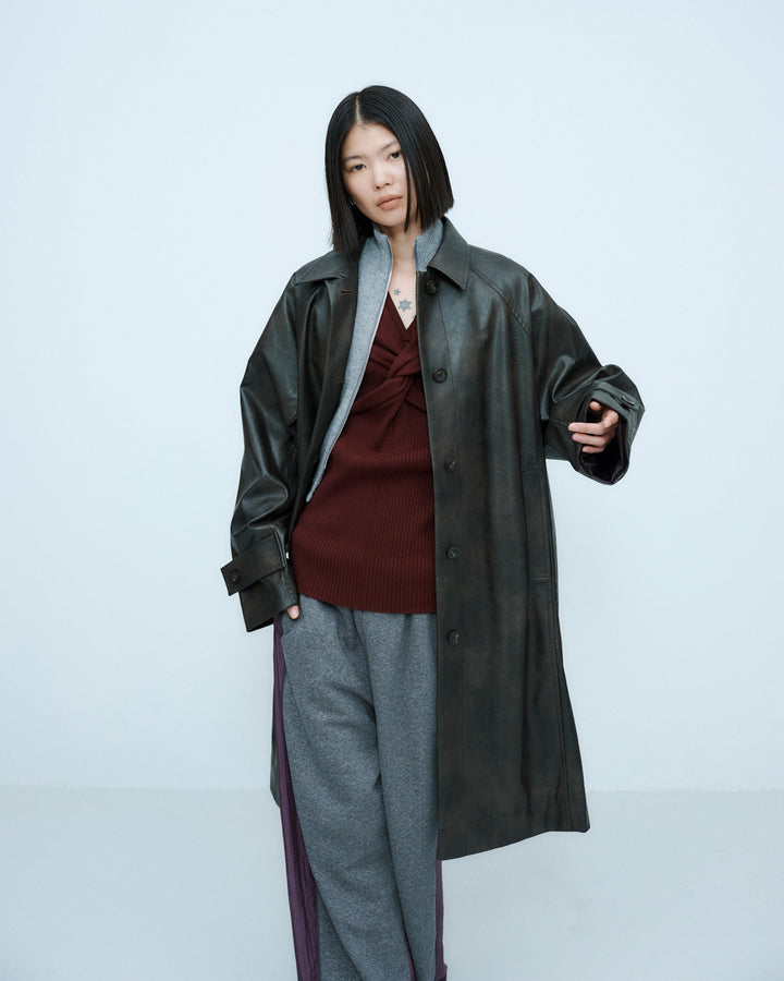 VINTAGE ARTIFICIAL LEATHER LONG COAT