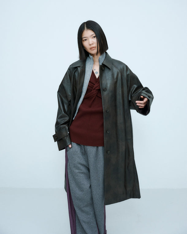 VINTAGE ARTIFICIAL LEATHER LONG COAT