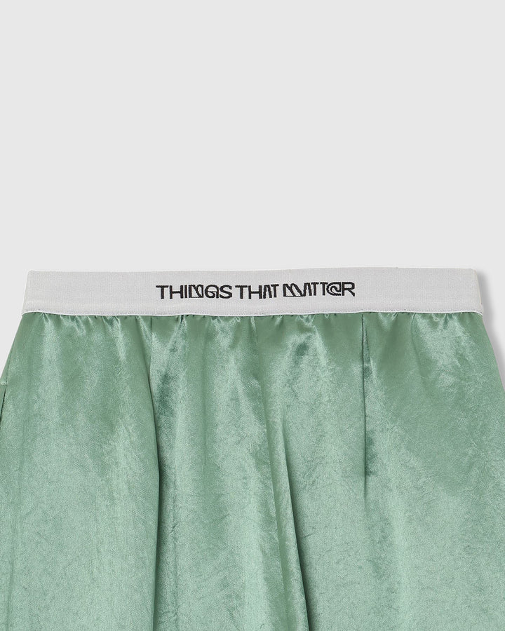 ACETATE SATIN DOUBLE TUCK WIDE PANTS