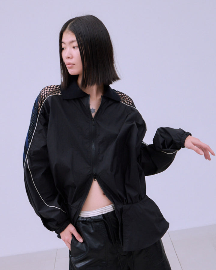TORCHON LACE SWITCHING ZIP-UP BLOUSON