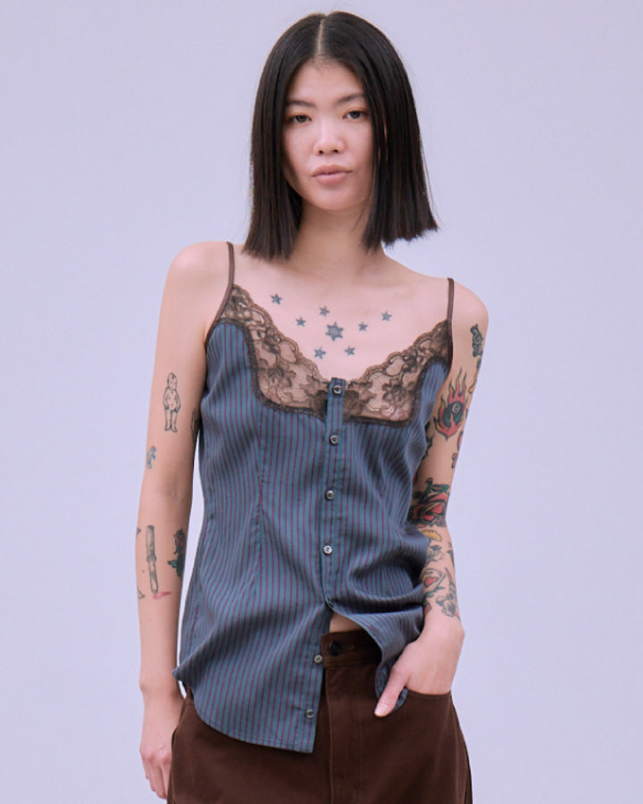 STRIPE PIPING SHIRT ENSEMBLE