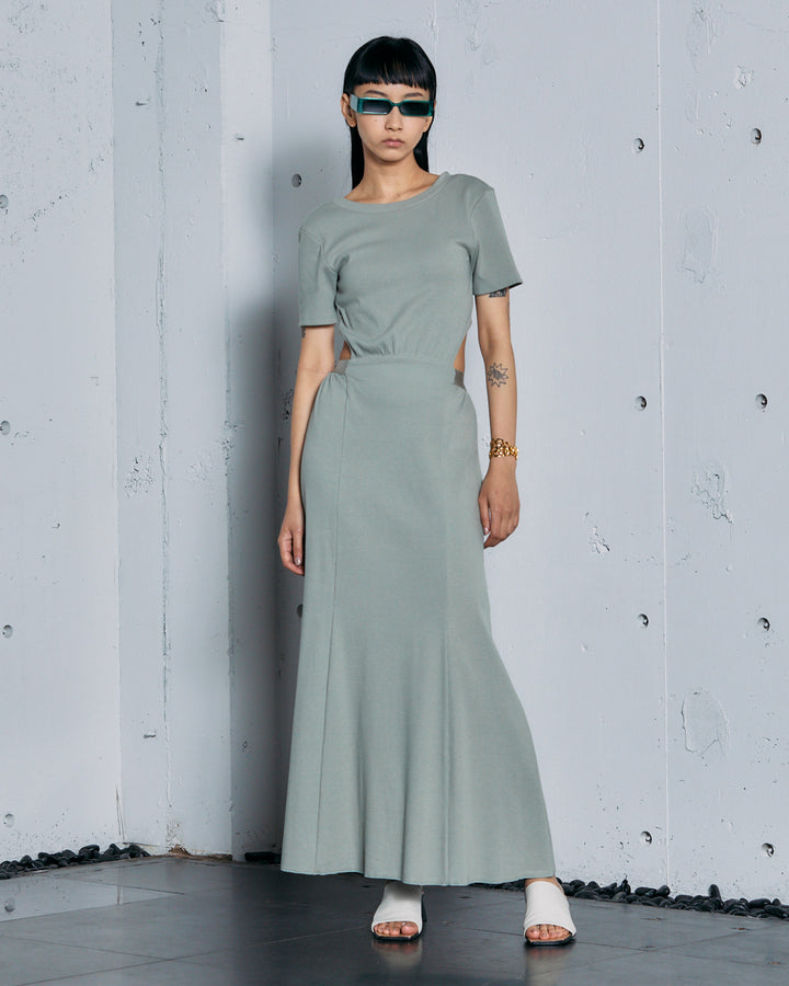HIGH STRETCH RIB MAXI FLARE DRESS