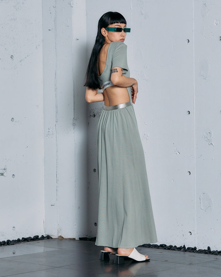 HIGH STRETCH RIB MAXI FLARE DRESS
