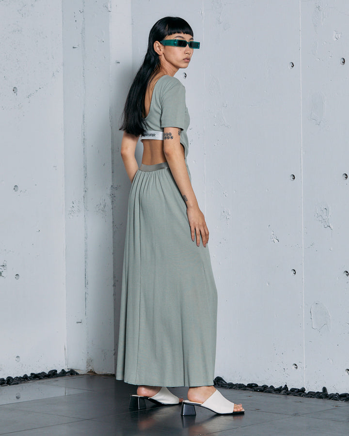 HIGH STRETCH RIB MAXI FLARE DRESS