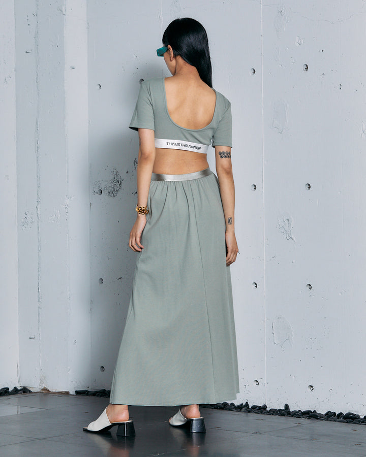 HIGH STRETCH RIB MAXI FLARE DRESS