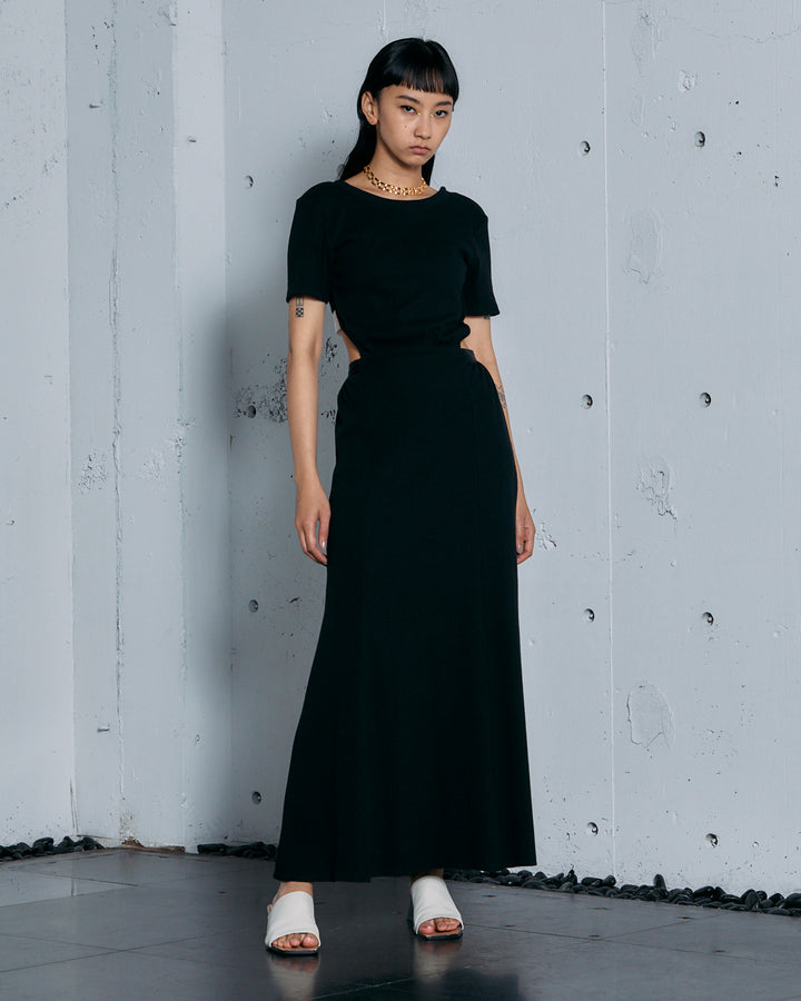 HIGH STRETCH RIB MAXI FLARE DRESS