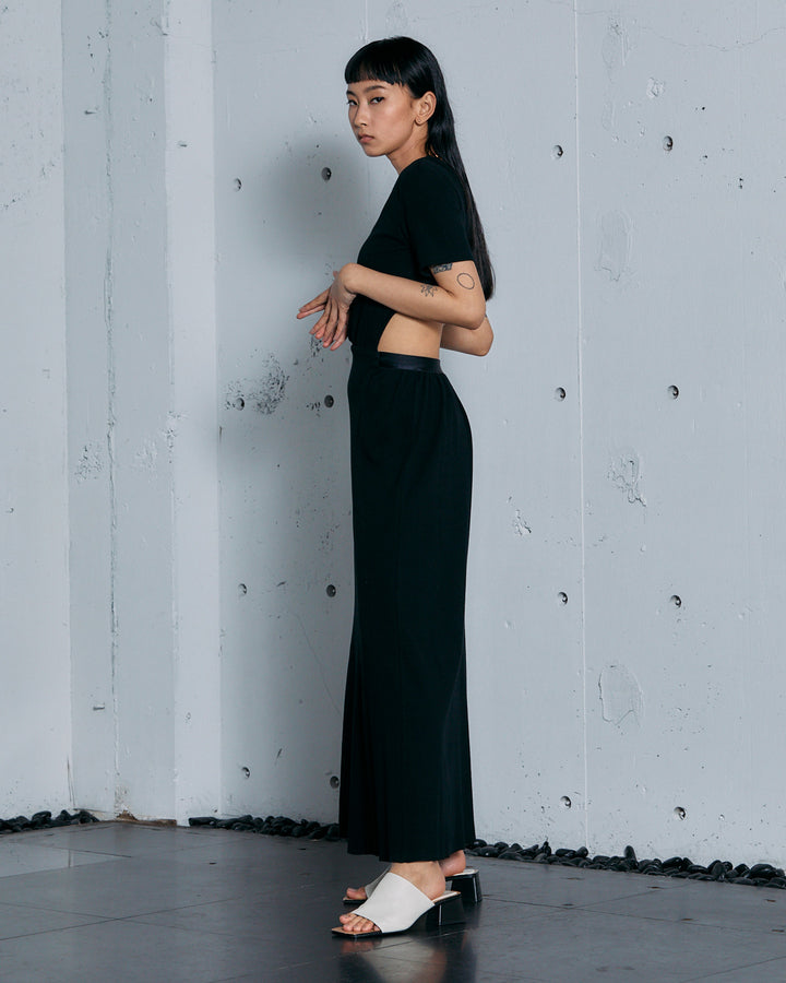 HIGH STRETCH RIB MAXI FLARE DRESS