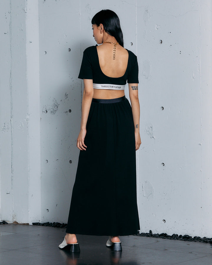 HIGH STRETCH RIB MAXI FLARE DRESS