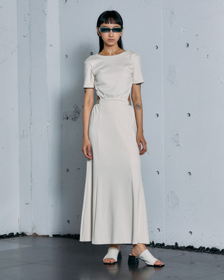 HIGH STRETCH RIB MAXI FLARE DRESS