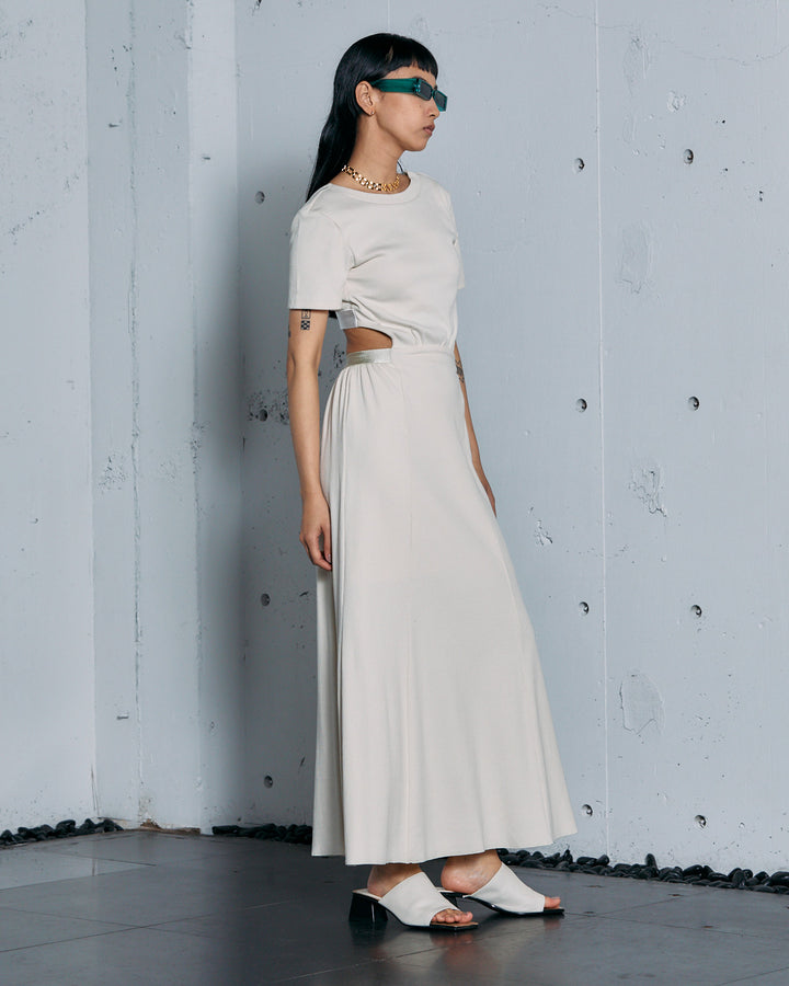 HIGH STRETCH RIB MAXI FLARE DRESS