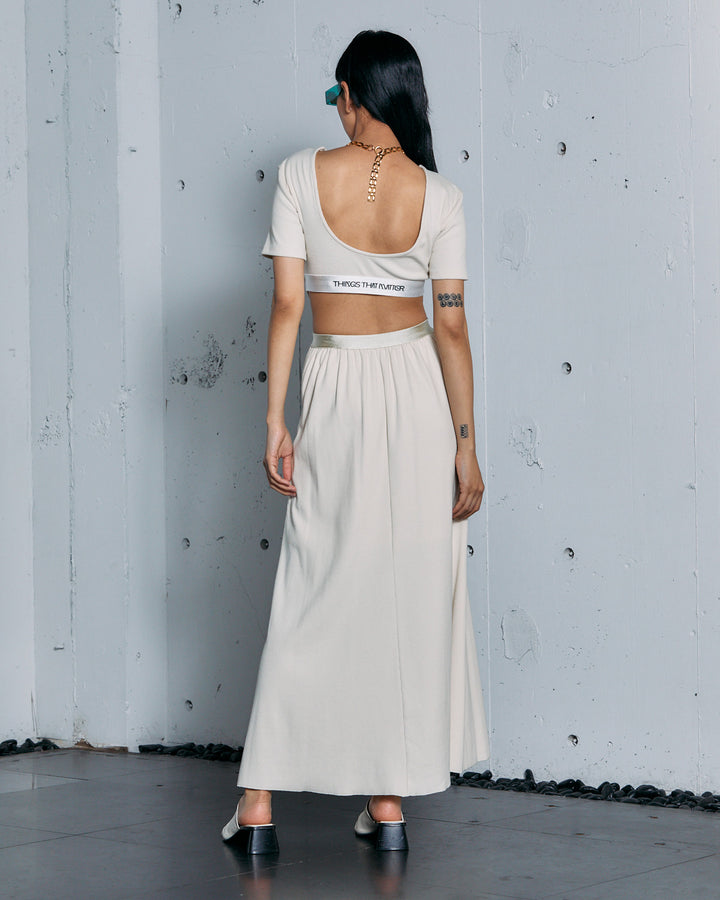 HIGH STRETCH RIB MAXI FLARE DRESS