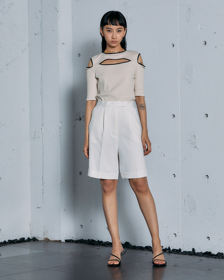 NOTCH DESIGN TERECO RIB HALF SLLEVE TOPS