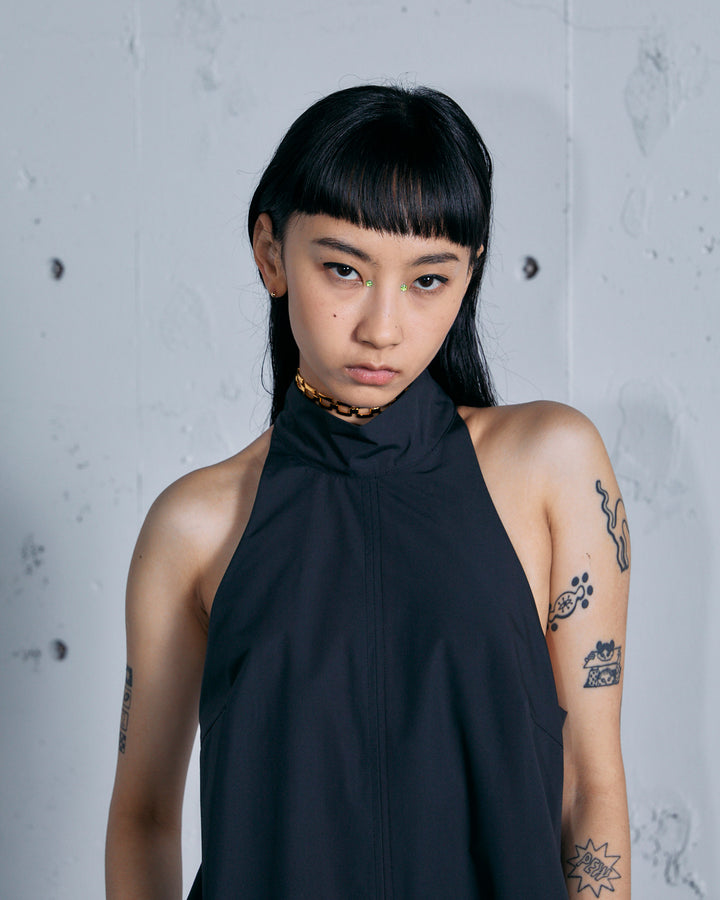 TYPEWRITER HALTER NECK MAXI DRESS