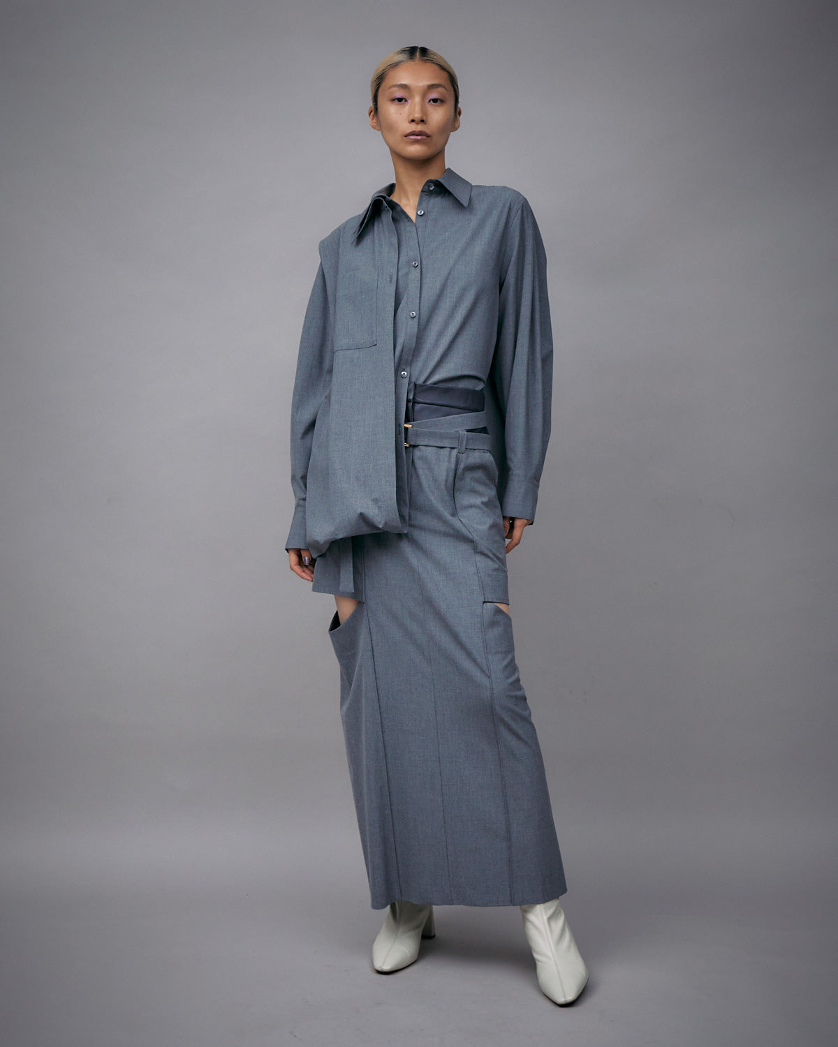 T/R LAYERED NOTCH TIGHT LONG SKIRT【※GRAYのみ1月下旬発送】【早期お