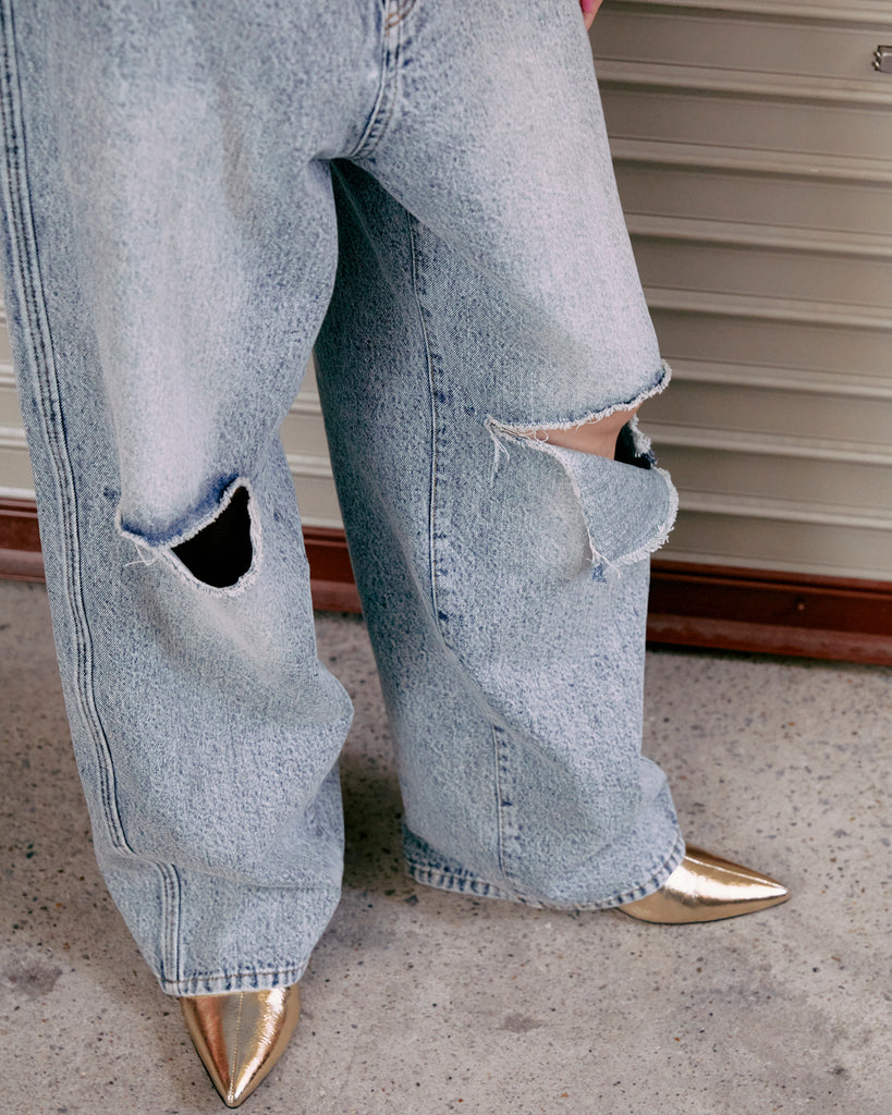 KNEE CUTTING DENIM PANTS