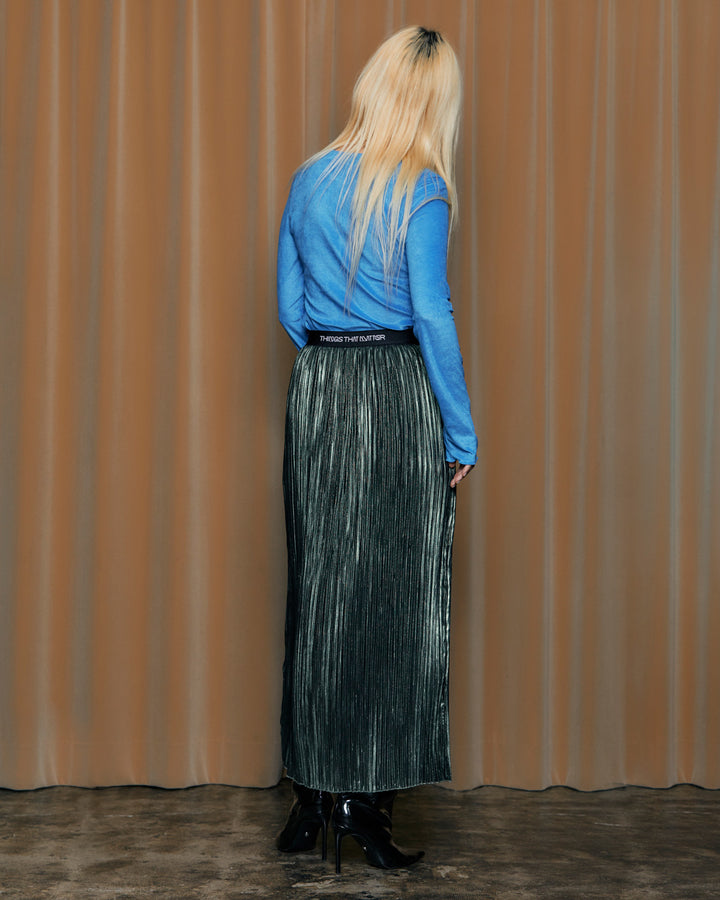 FOIL SATIN PLEATS NARROW SKIRT