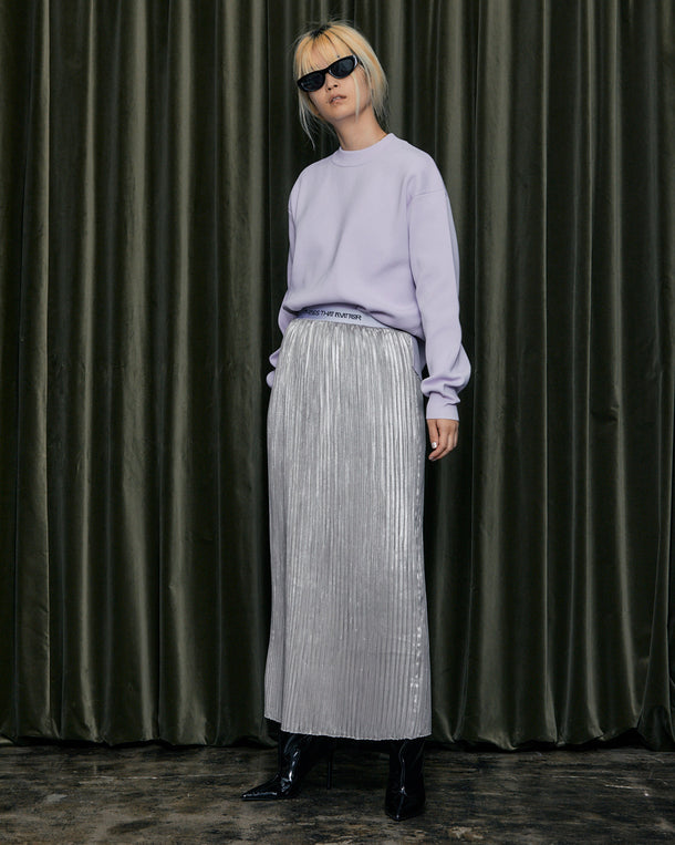 FOIL SATIN PLEATS NARROW SKIRT