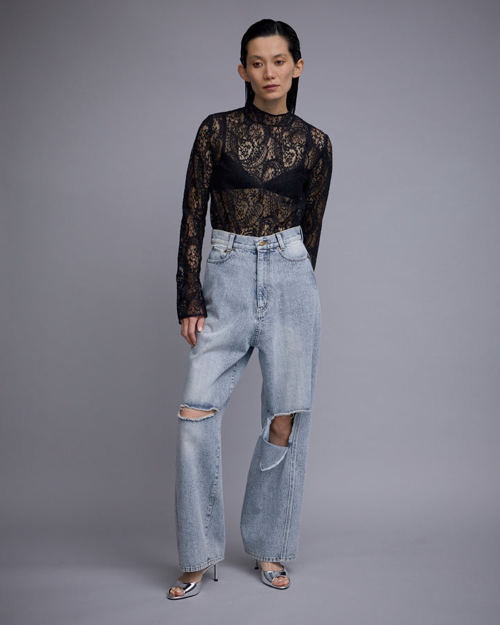 KNEE CUTTING DENIM PANTS