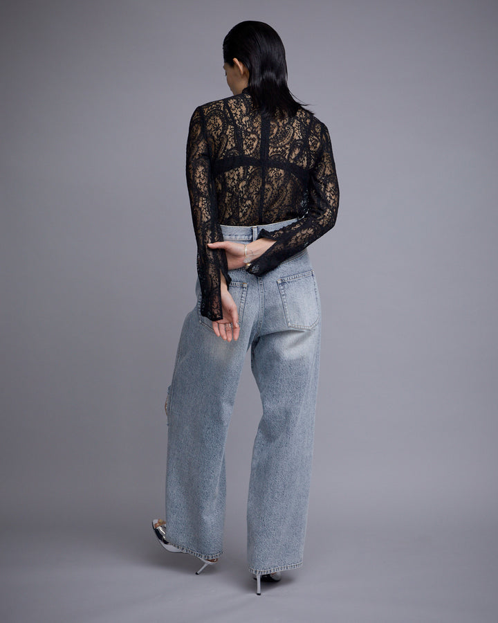 KNEE CUTTING DENIM PANTS