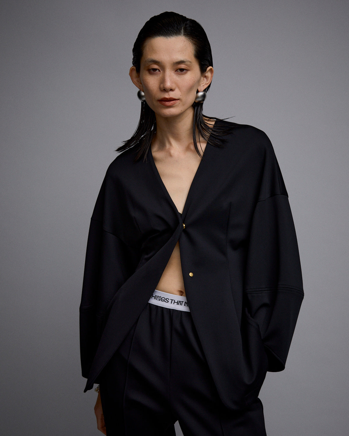 SCUBA JERSEY COLLARLESS JACKET | RE ARRIVAL | STORE | THINGS THAT 