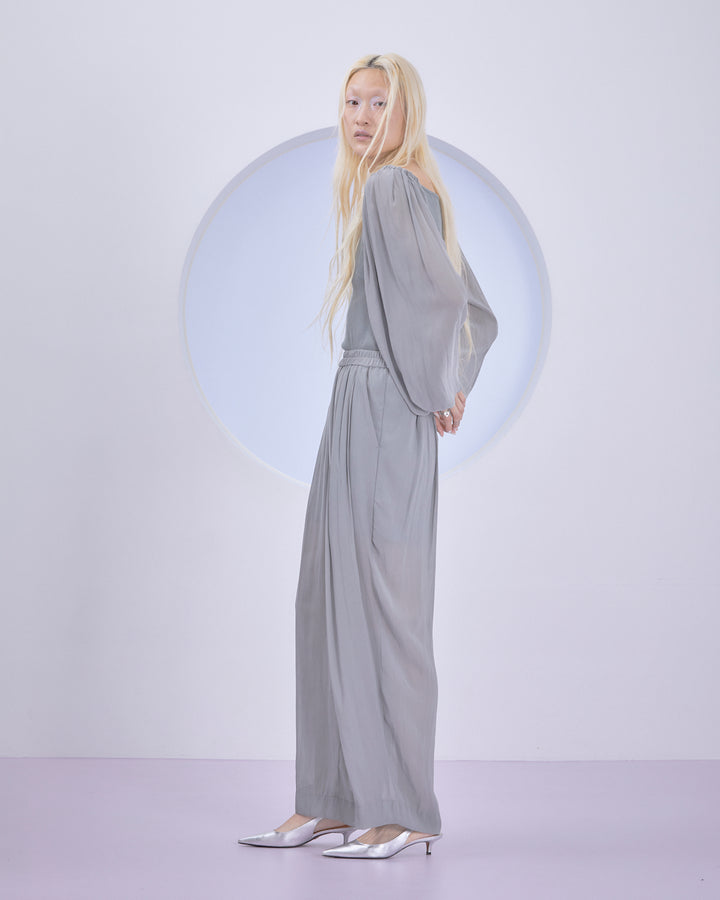 SPLIT CHIFFON GATHER PANTS