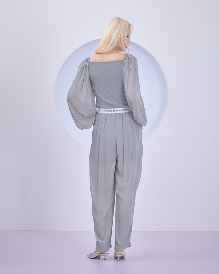 SPLIT CHIFFON GATHER PANTS