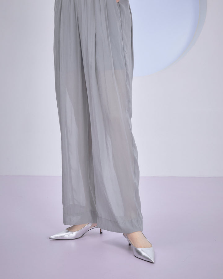 SPLIT CHIFFON GATHER PANTS
