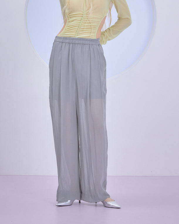 SPLIT CHIFFON GATHER PANTS