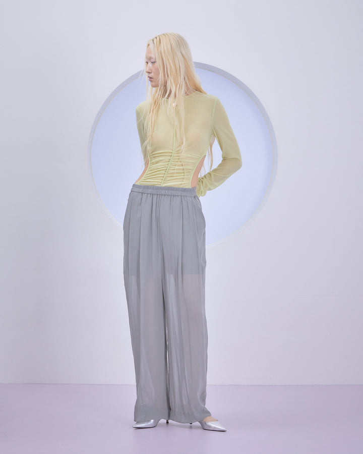 SPLIT CHIFFON GATHER PANTS