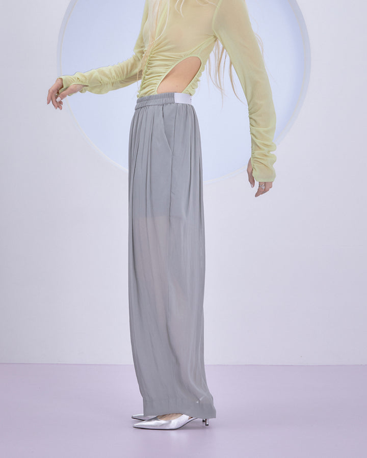 SPLIT CHIFFON GATHER PANTS
